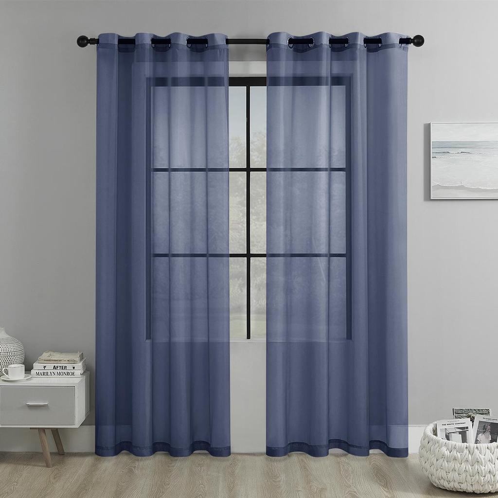 Solid Color Perforated Trylene Semi-Blackout Voile Curtain for Living Room or Balcony