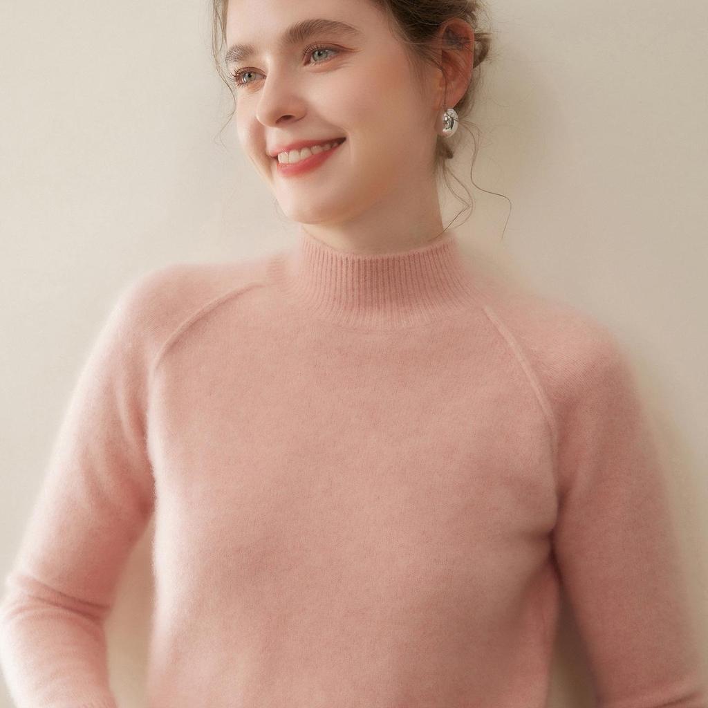 Women's Cashmere Knit Drop Shoulder Sweater - Half-High Collar, Long Sleeve, Warm & Versatile Inner Wear