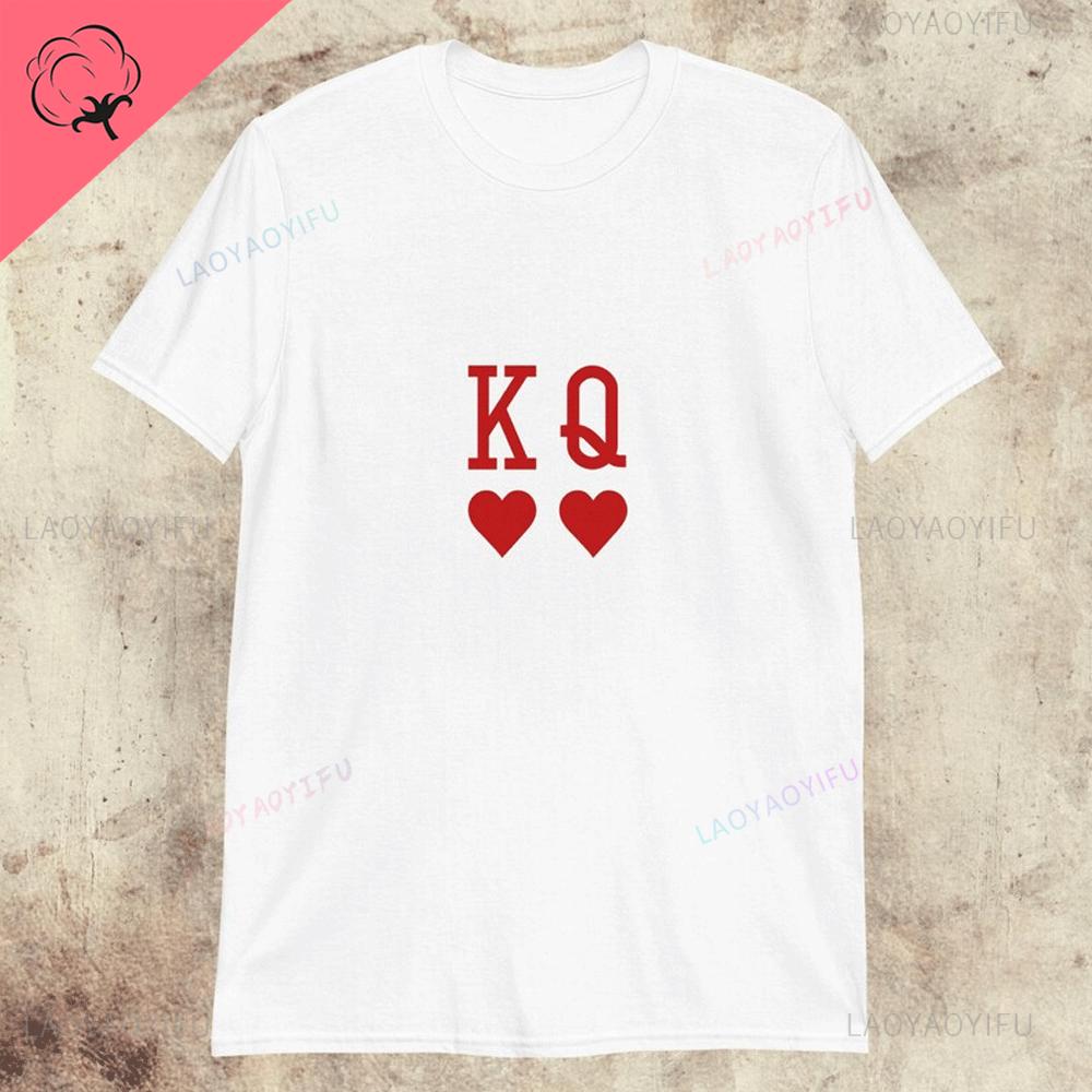 Queen of Hearts Playing Card T-shirt K Q Red Poker Card T Shirt Playing Card Cotton Tees Sustainable Unisex Classic Couple Gift