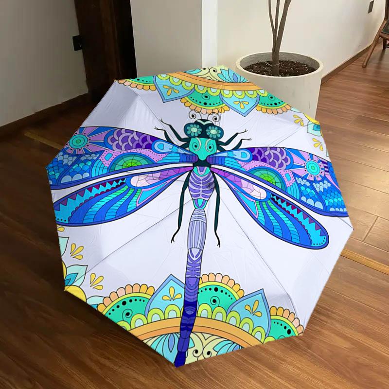 

Colorful Dragonfly Mandala Automatic Opening Rain Umbrella with Foldable Design, Outdoor Festival Gift for Fans and Travelers1121217a