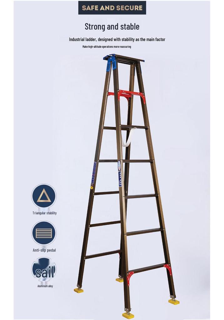 Industrial Hinged Ladder with Movable Feet, Thickened Aluminum Alloy for Factory or Workshop Use
