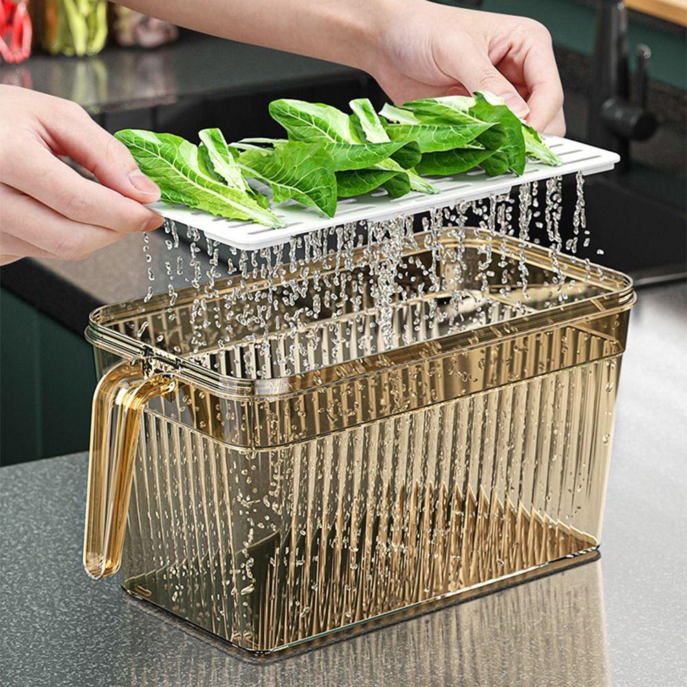 Save Space Timed Refrigerator Organizer Sealed Drain Basket with Handle  Large Capacity
