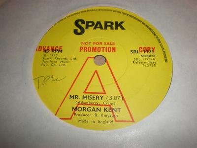 7inch Record MORGAN KENT - Mr. Misery SRL1121 Spark 1975 UK Rock Used