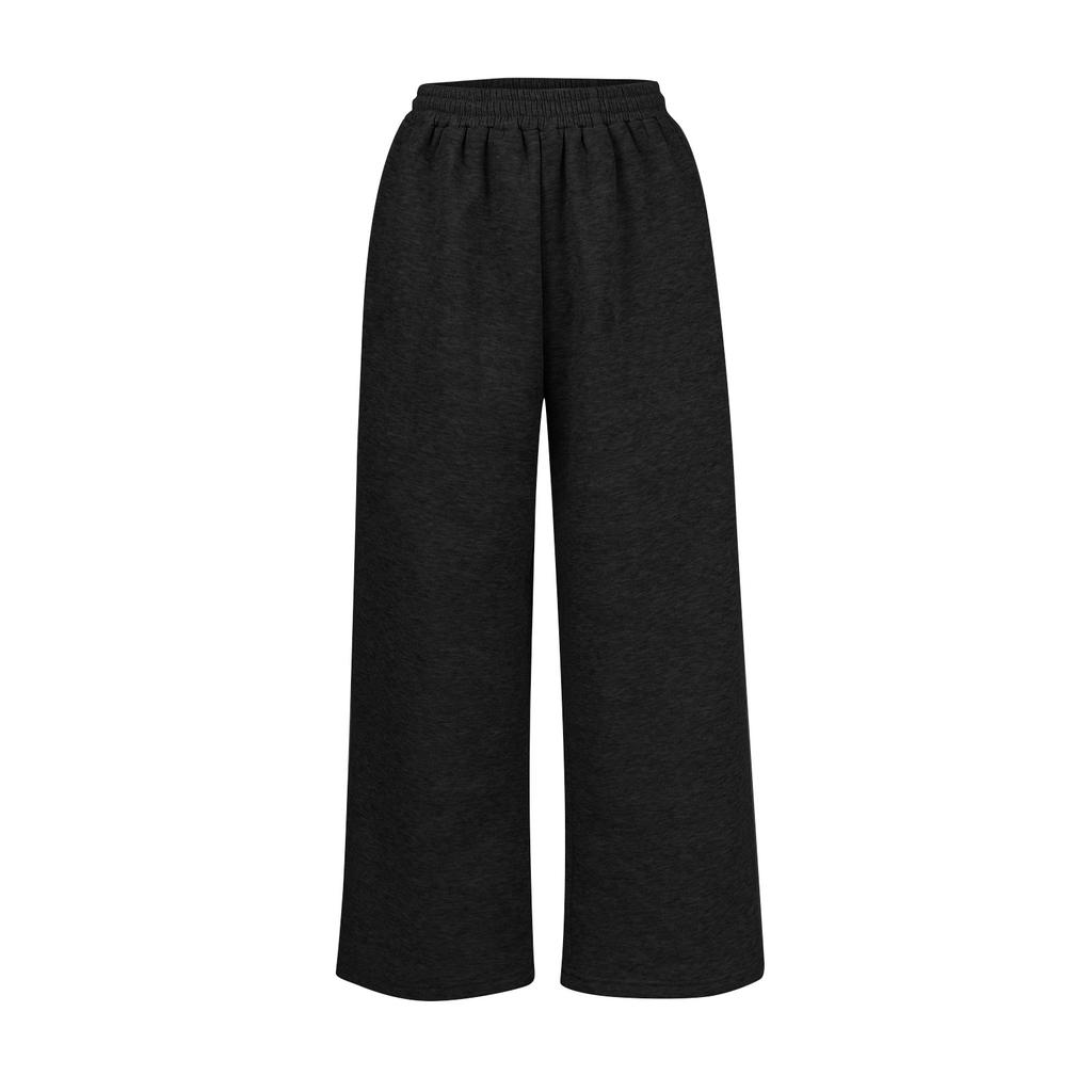 Women's Wool Wide-Leg Sweatpants Winter Warm Straight-Cut Sports Pants With Pockets