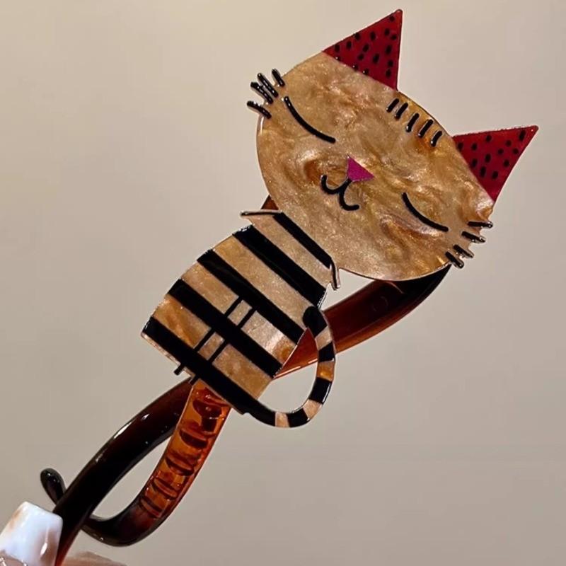 Funny Cute Kitten Hairpin Acrylic Twist Clip Fashionable Girl Ponytail Back of The Head Hair Clip