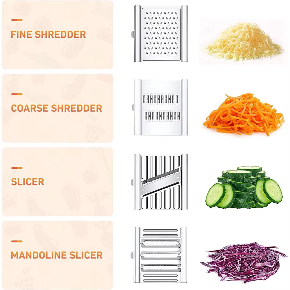 4 in 1 Manual Vegetable Slicer Kitchen Cheese Grater Vegetable Chopper with 4 Blades Carrot Grater Cabbage Shredder