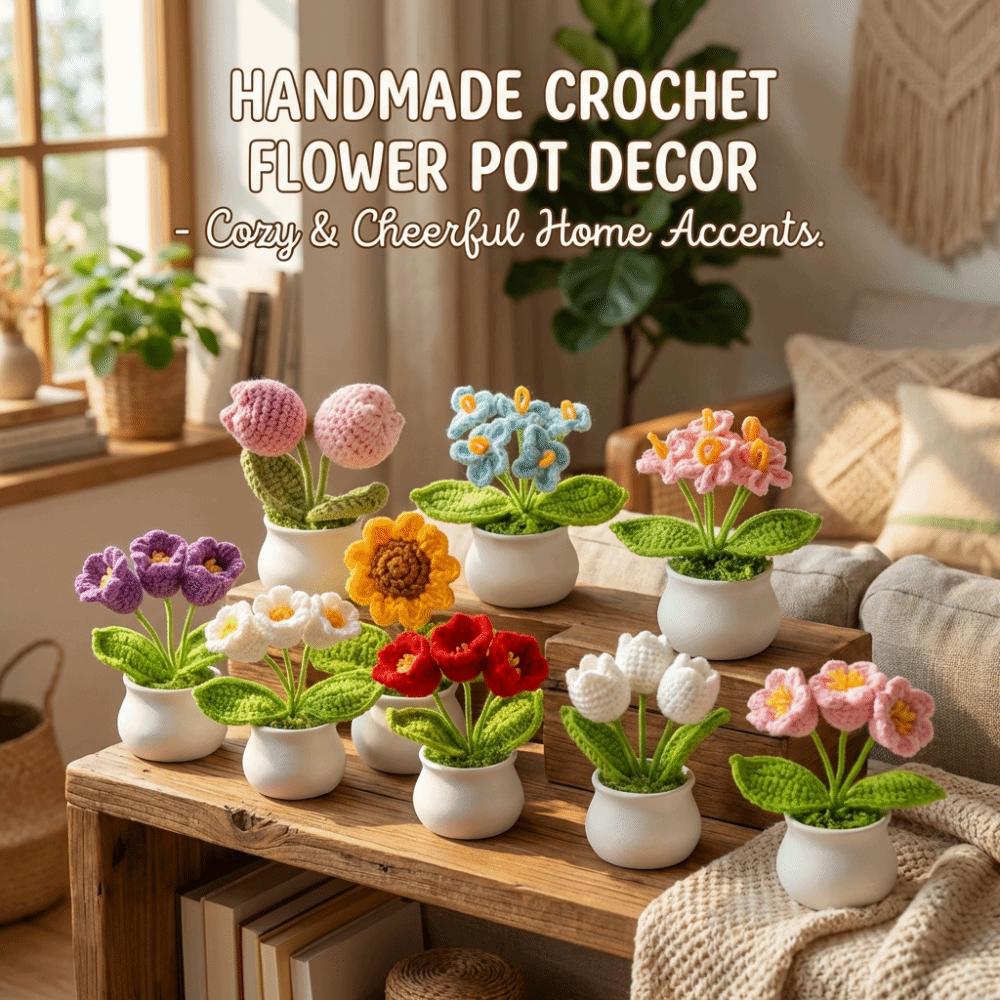 Hand Knitted Crochet Flower Doll Artificial Flower Potted Plant Wool Knitting Doll Forget-me-not Lily of The Valley