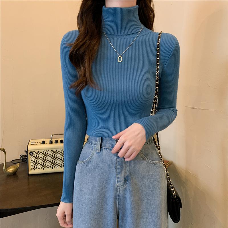 26/5000 Autumn and Winter High-neck Sweater, Women's Slimming Short Thickened Pullover Top, Stylish Long-sleeved Knitted Base Layer