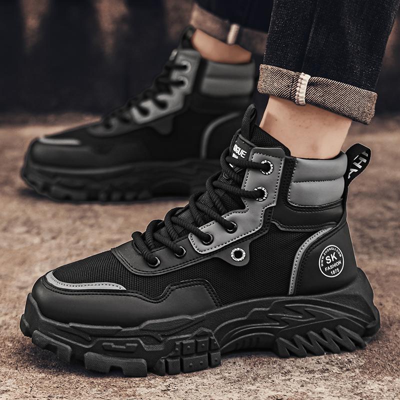 Spring Fashion Men Motorcycle Boot Comfort Breathable Yellow Men's Boots Platform Work Boots Man Ankle Boots Botas Para Hombre