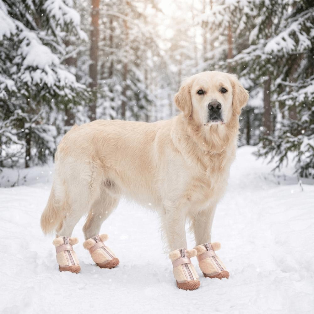 4 PCS/SET Plush Lined Dog Cotton Shoes Thickened Anti-Slip Dog Shoes Winter Dog Snow Boots  Walking
