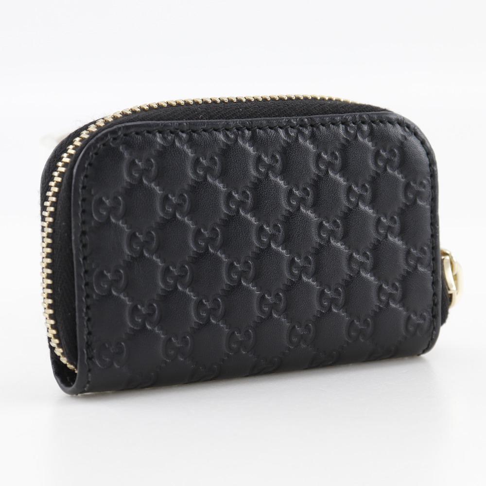 Gucci GG Micro Coin Purse 449896 Zip Around Outlet Black Sima Leather Unisex Used