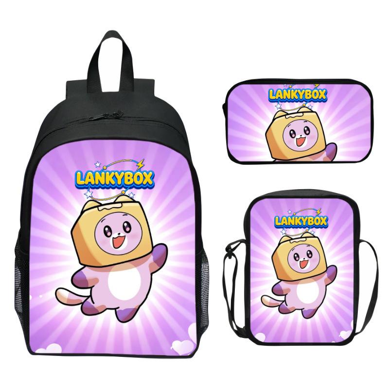 Lankybox Blocky Plüsch 3-teiliges Set Rucksack Cartoon Anime Schultasche für Kinder