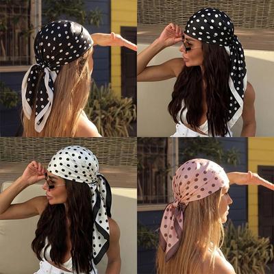 Silk Satin Dot Print Square Scarf 90cm Silk Scarf Fashion Head Scarf  Daily Party