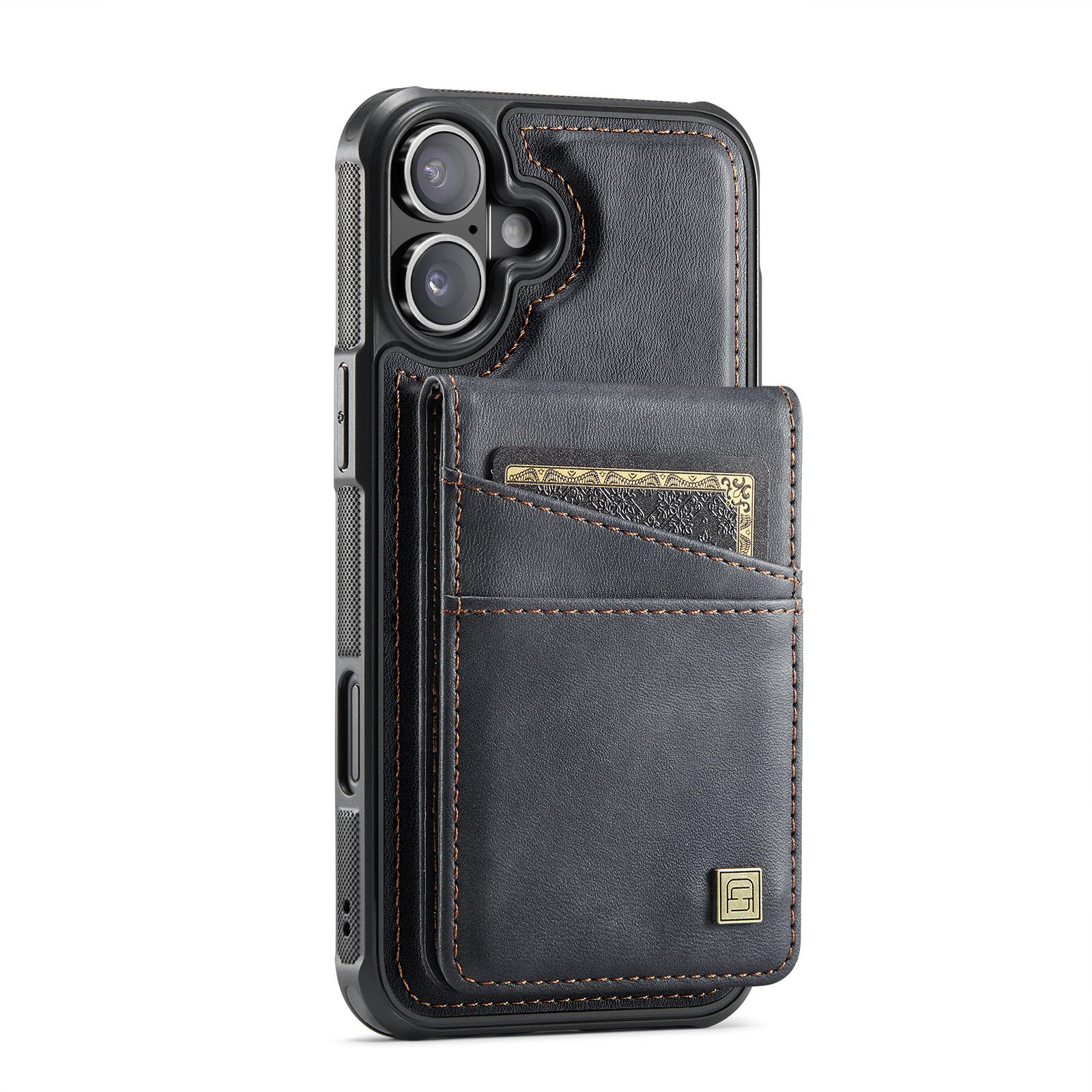 

For iPhone 16 Case AUTSPACE A12 Leather Phone Case with Detachable Card Bag Black