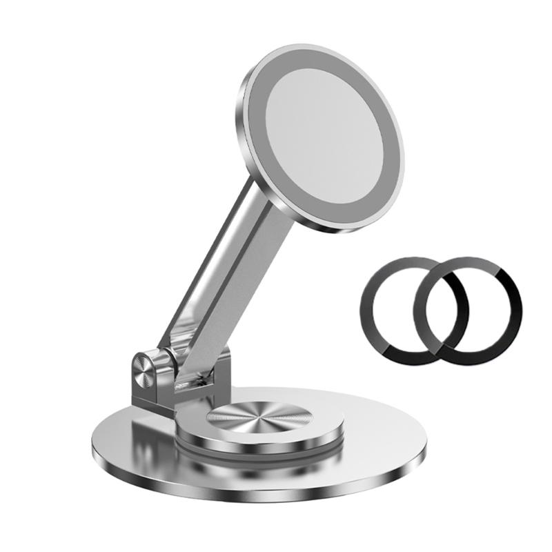 Portable Metal Phone Holder with Strong Magnetic Base 360 Rotate Adjustable Angle Travel Friendly for Mobile Devices