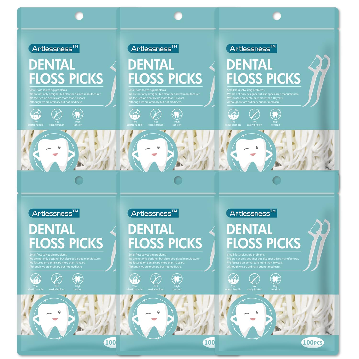 

Портативная нить Floss Picks, каждая упаковка поставляется с футляром для переноски, вмещающим 10 штук. Нить изготовлена из специального материала, который нелегко сломать или белый