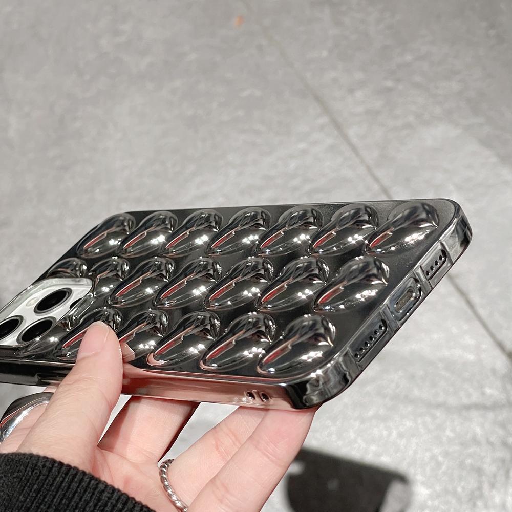 Luxusní pouzdro na telefon Plating Bright Silver 3d Love pro Iphone 14 13 12 Mini Xs 11 Pro Max Xr X 7 8 6 6s Plus Se 2020 Soft Cover