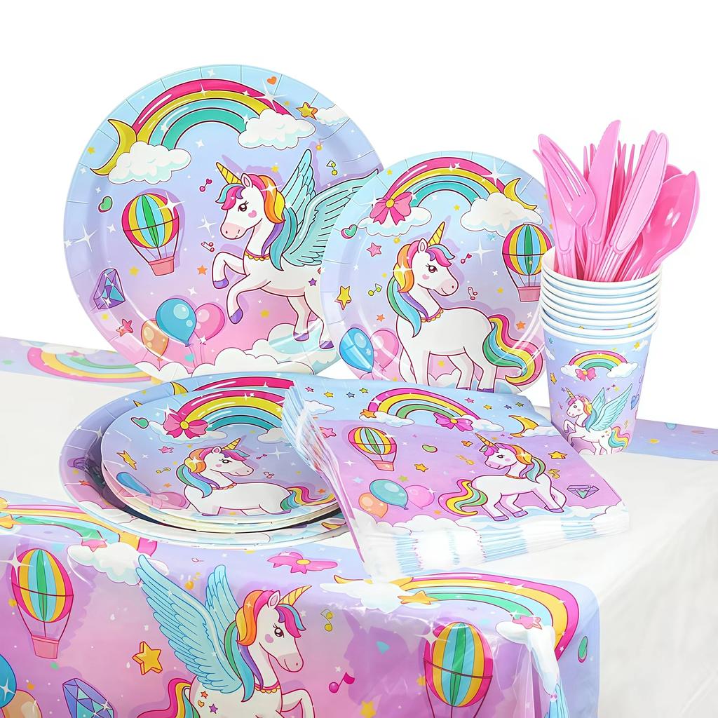 Rainbow Unicorn Birthday Party Decor Unicornio Gifts Tableware Balloons Banner Bracelets Keychain Girls Party Favors Photo Booth