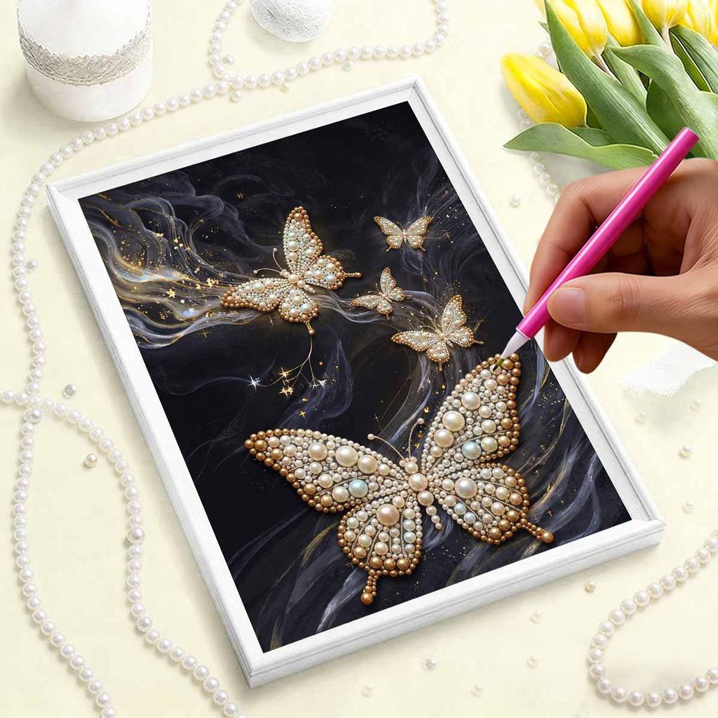 DIY Diamond Art Pearl Painting Kit for Adults, Dancing Butterflies Shaped Pearl Art Painting Wall for Home Office Decor Handmade Gift
