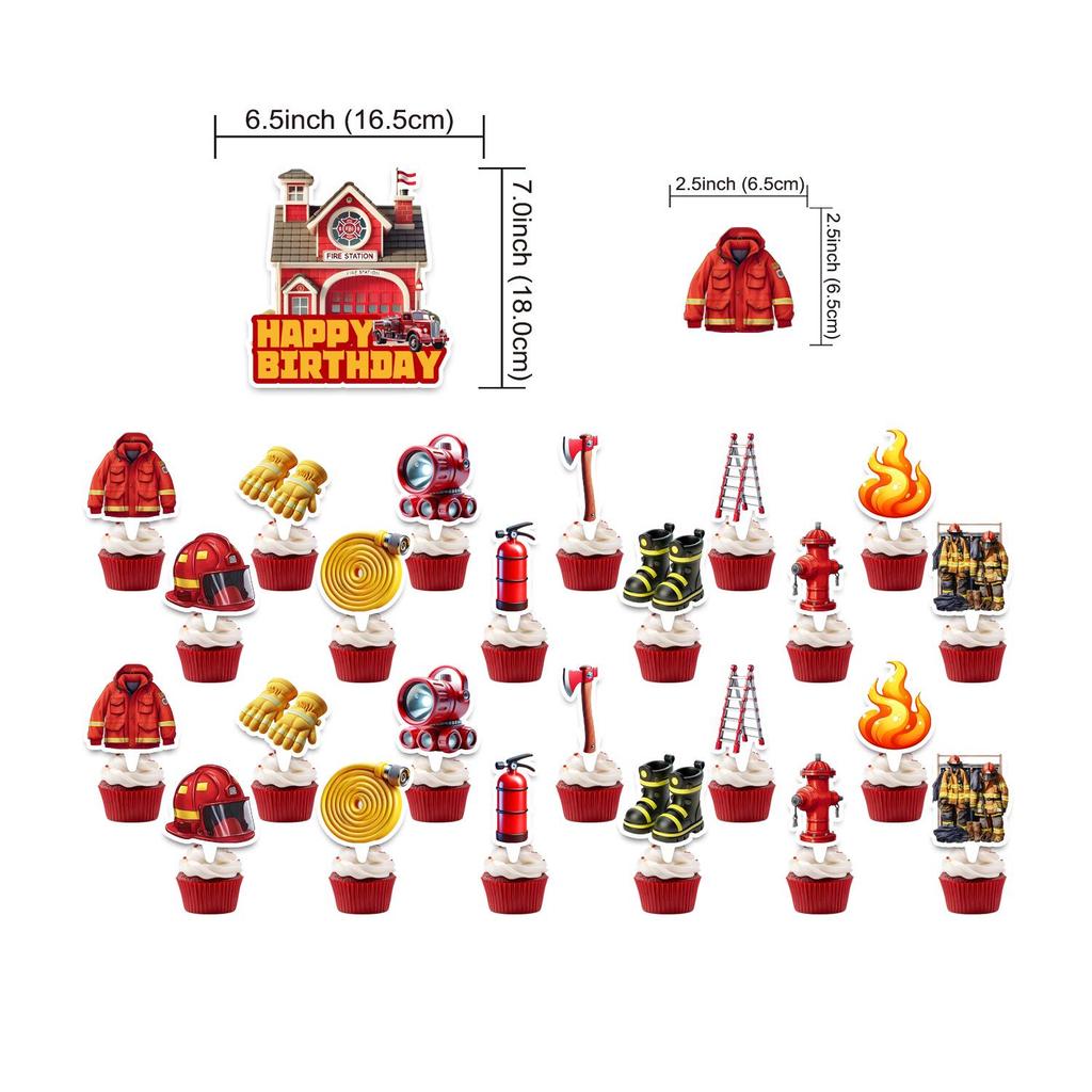 Fire Truck 3D Birthday Party Decoration Set: Banner, Balloons & Flags