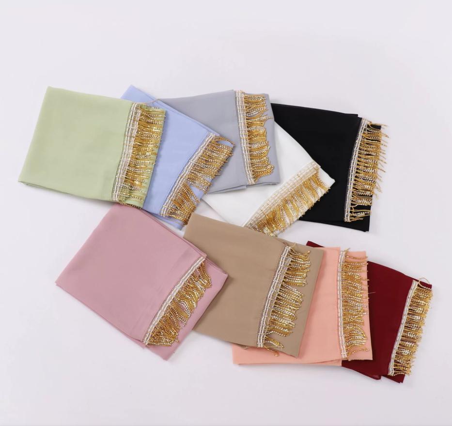 Fashion Muslim Chiffon Hijabs With Chains Diamonds Glitter Shimmer Long Shawls Headscarf Wraps Islamic Headband Turban Scarves