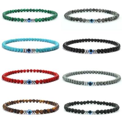 Einfaches Türkei Teufelsauge Armband Herren Damen 4mm Natürliche Türkise Hämatit Obsidian Stein Elastisches Armband Meditation Homme Joias