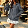 Women's Long Sleeve Color Hooded Loose Fit Zip-Up Jacket