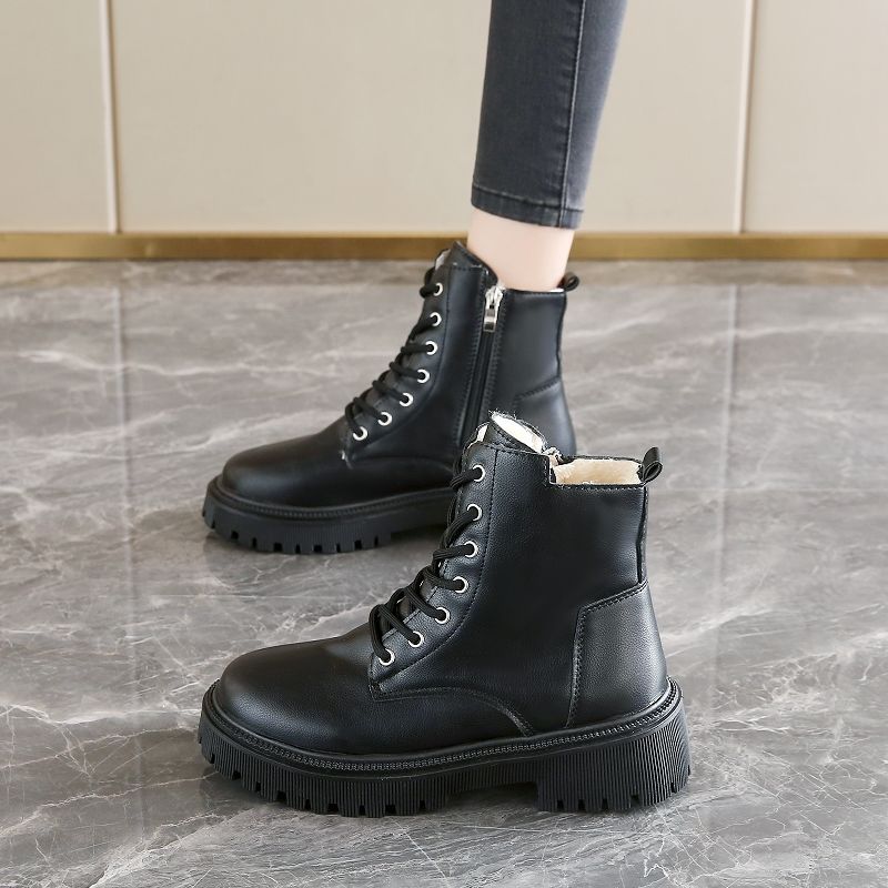 Thick-soled Velvet Martin Boots for Women's Winter 2025 New British Style Tooling Leather Boots Heightened and Thin Short Boots Size 42