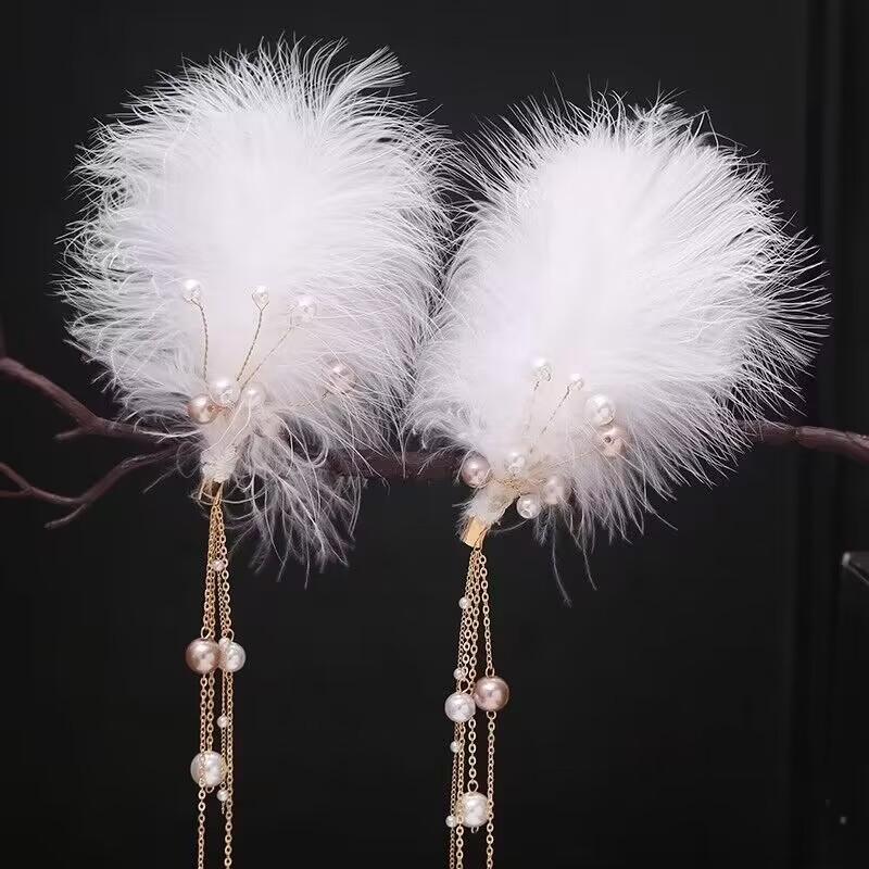Супер-сказочный головной убор с перьями, антикварная пушистая заколка, сказочная жемчужная бахрома, зажим, милый головной убор с перьями для девочки