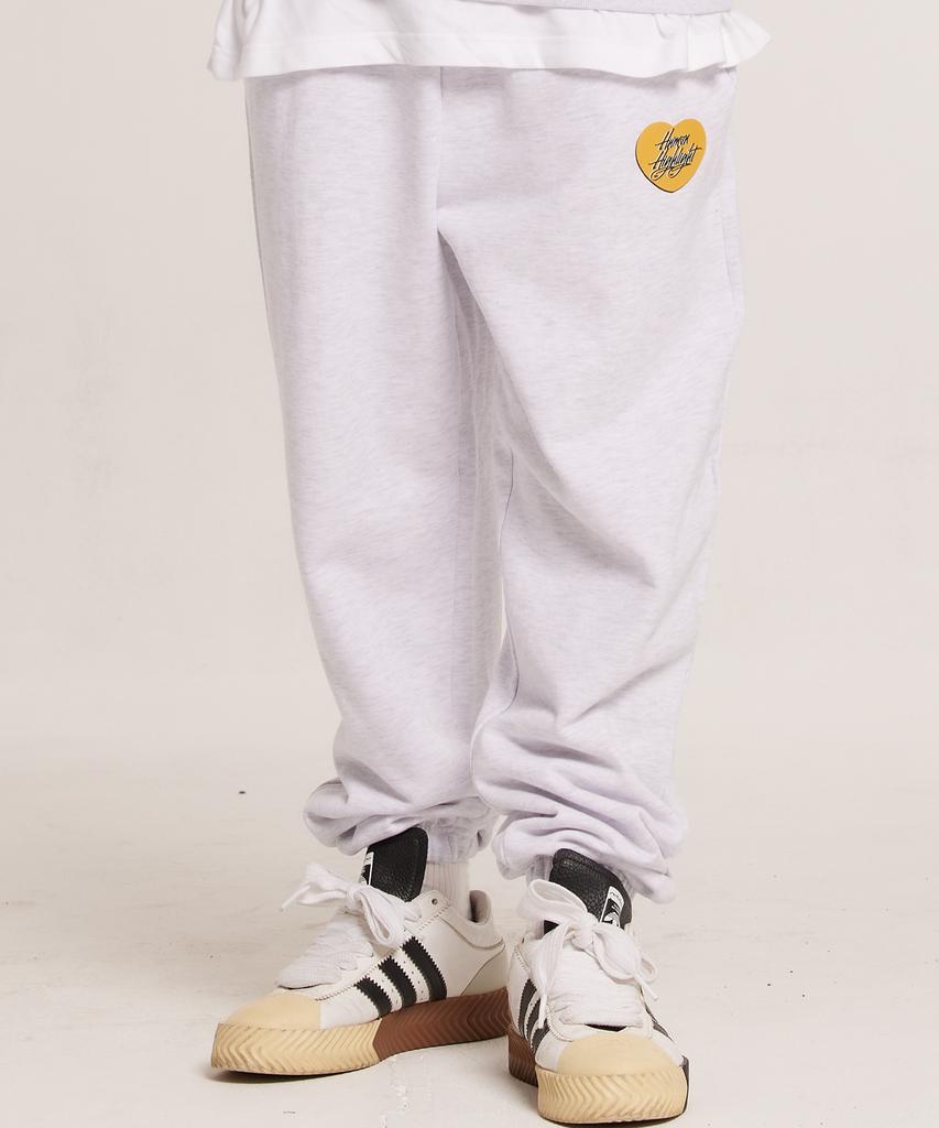 CREAM SODA LAB Human Highlight Heart Jogger Pants Light Gray Yellow