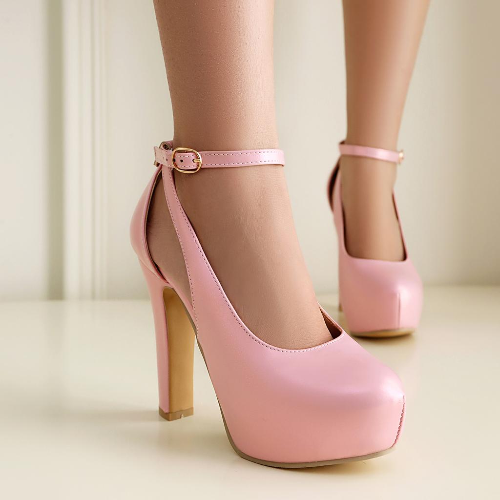 Women's High-heeled Single Shoes Spring and Summer New Waterproof Table Thick Heel Large Size Versatile Low-top Shoes