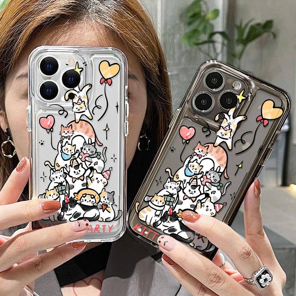 Animal Cat Phone Case For iPhone 15 Pro Max 11 13 14 12 XR X Xs 7 8 Plus SE SE3 15promax 14promax Soft TPU Clear Covers Fundas