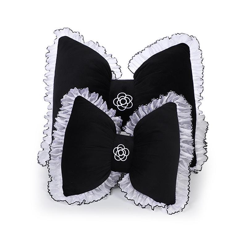 Summer Car Headrest Ventilated Comfortable Neck Pillow with Red Lace Camellia Design and Waist Support