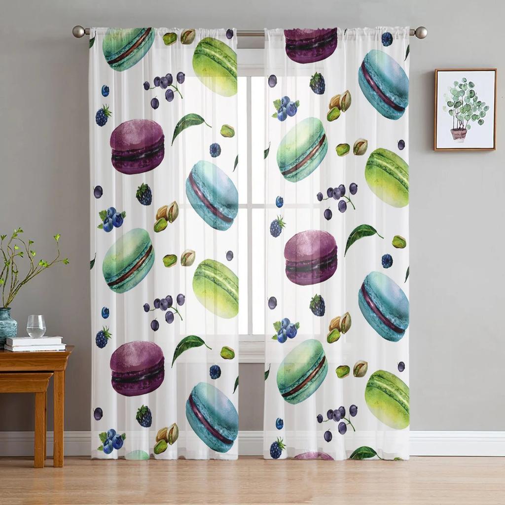 Cartoon Food Ice Cream Cup Sheer Window Curtains for Living Room Bedroom Kitchen Room Chiffon Tulle Curtains Panel