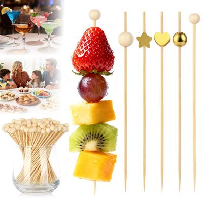 100/200 Pezzi Stuzzicadenti a Sfera in Legno Lunghi Spiedini da Cocktail Spiedini per Antipasti Cottura Guarnizione con Teste Robuste Lucidate