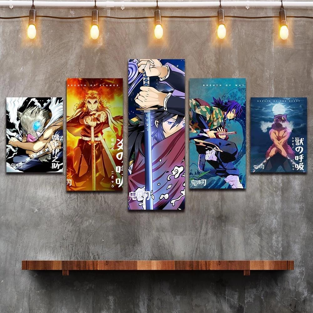 Modular Canvas Paintings Wall Art 5 Pcs Anime Demon Giyu Tomioka Posters Prints Modern Pictures Living Room No Frame Home Decor