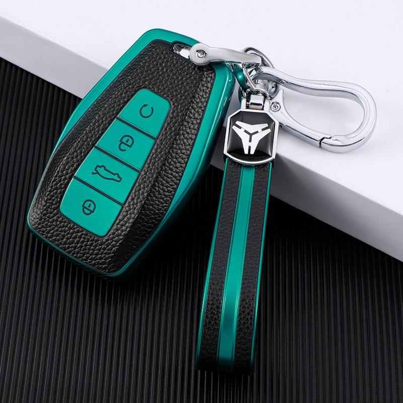 Leather Grain Car Key Cover for Geely Models: New Vision X3/X6, Borui, Boyue, Dihao GL, Binyue, Xingyue with Buckle