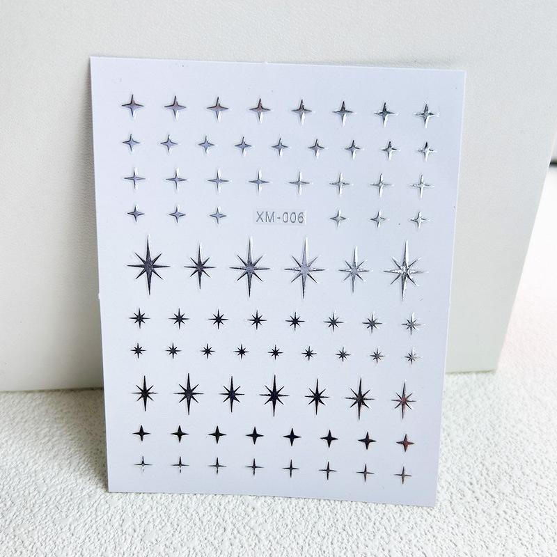 6 Pcs Metal Silver Nail Stickers Metallic 3D Star Nail Art Stickers Decals Self-Adhesive Nail Art Stickers Metal Chain Heart