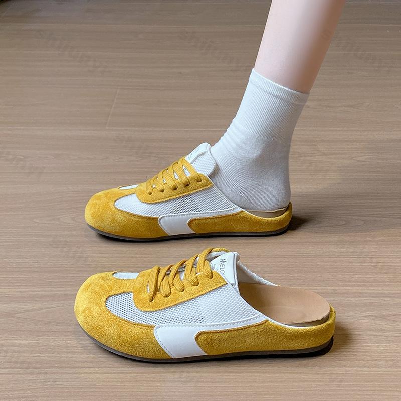 Summer Women Casual Flats Shoes Footbed Comfortable Slip On Mules Mesh House Slippers Ladies Backless Slide Retro Female Loafers