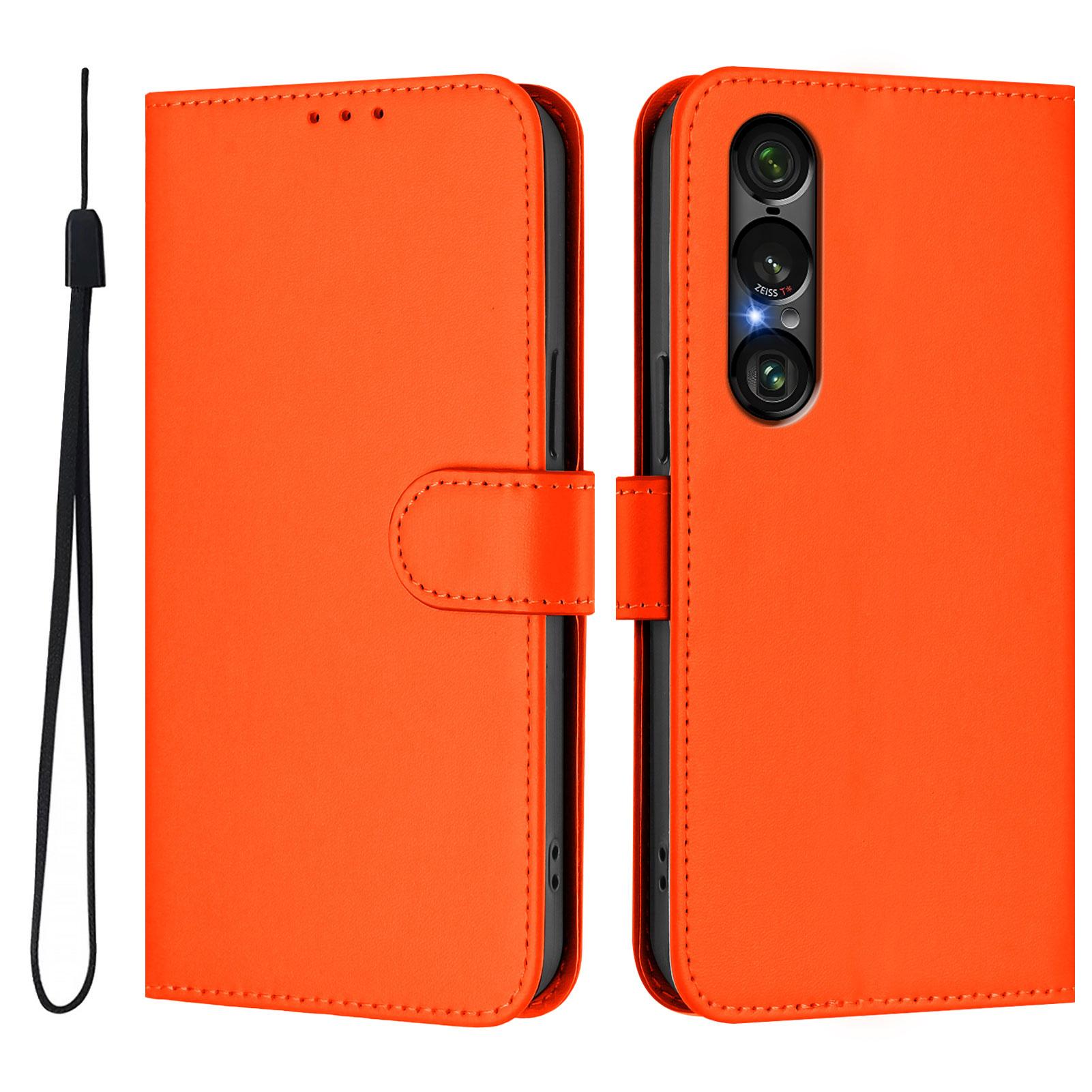 

Чехол для Sony Xperia 1 VII Однотонный Кошелек Кожаный Чехол для Телефона с Ремешком Orange