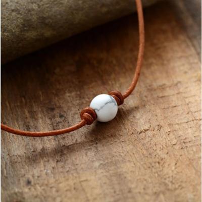 Collar Choker de Cuentas Turquesas Estilo Bohemio, Simple Vintage Retro Cordón de Cuero Cadena Clavícula