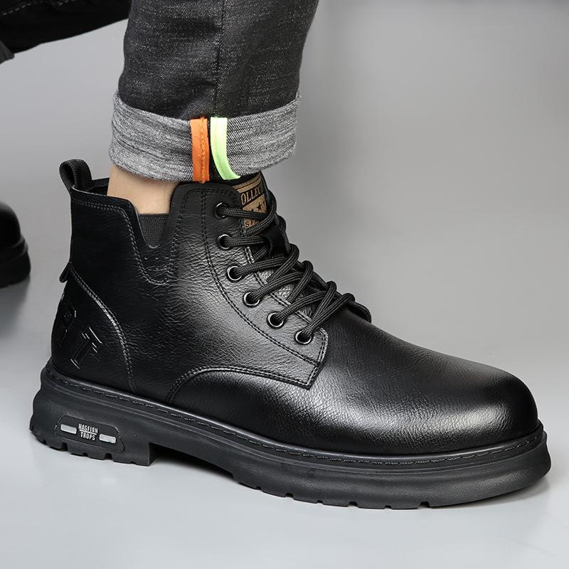 Pánské boty zima nové britský styl retro kožené boty pánské vysoké kožené teplé a sametové ležérní pracovní boty Martinovy boty