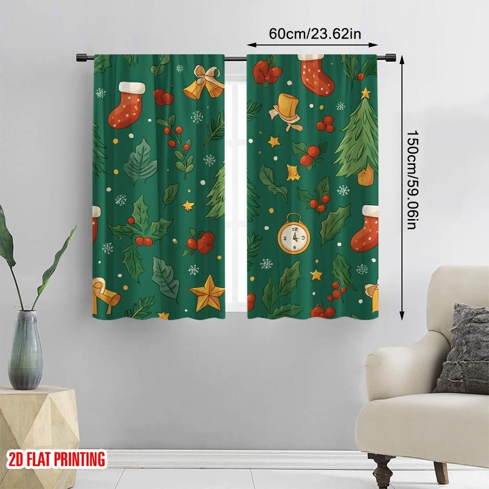 2 Stück, 2D-Flachdruck Kreative Vorhänge Niedlicher Weihnachtsmann (2) Vielseitiger Polyesterstoff (ohne Stange) Dekorationen im Inneren von Ldeal