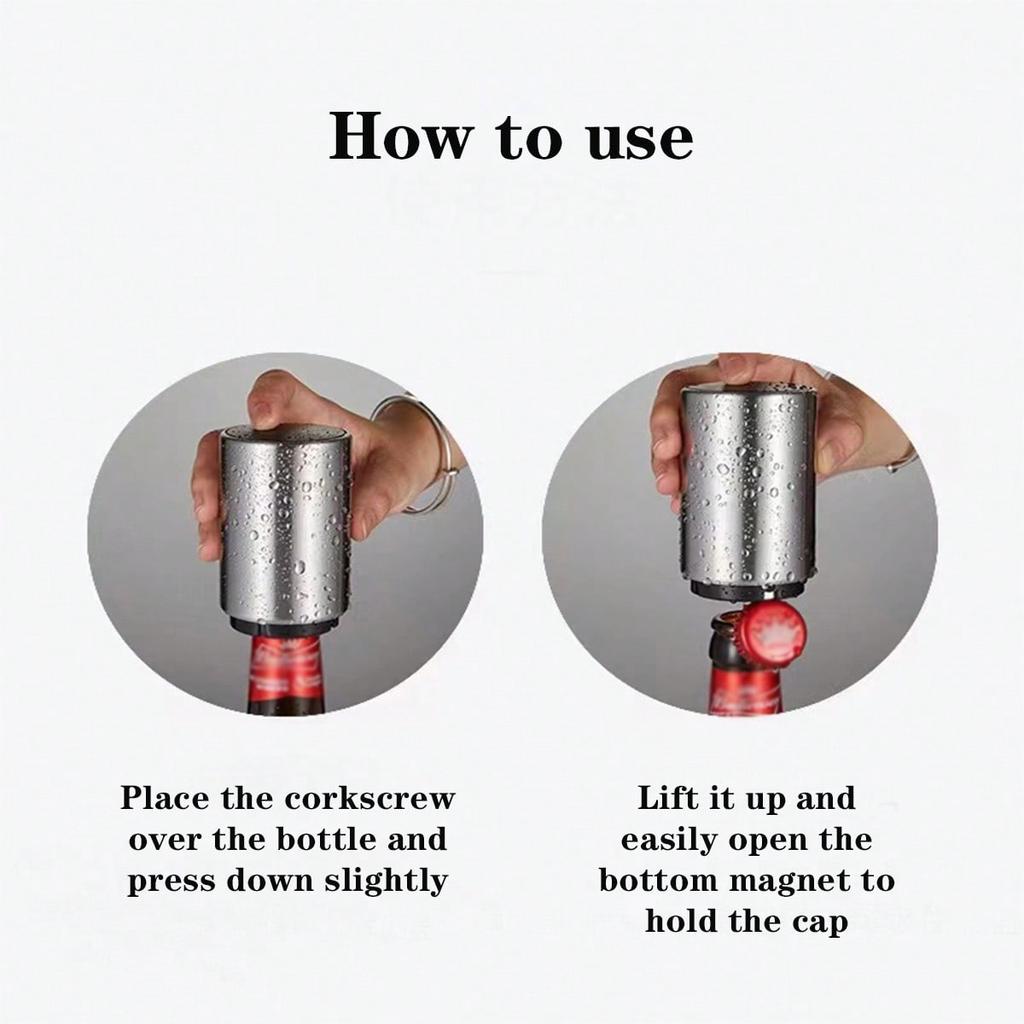 1pc Stainless Steel Automatic Beer Bottle Opener, Fingerprint-Free Pressure-Activated Bottle Cap Opener, Bottle Opener