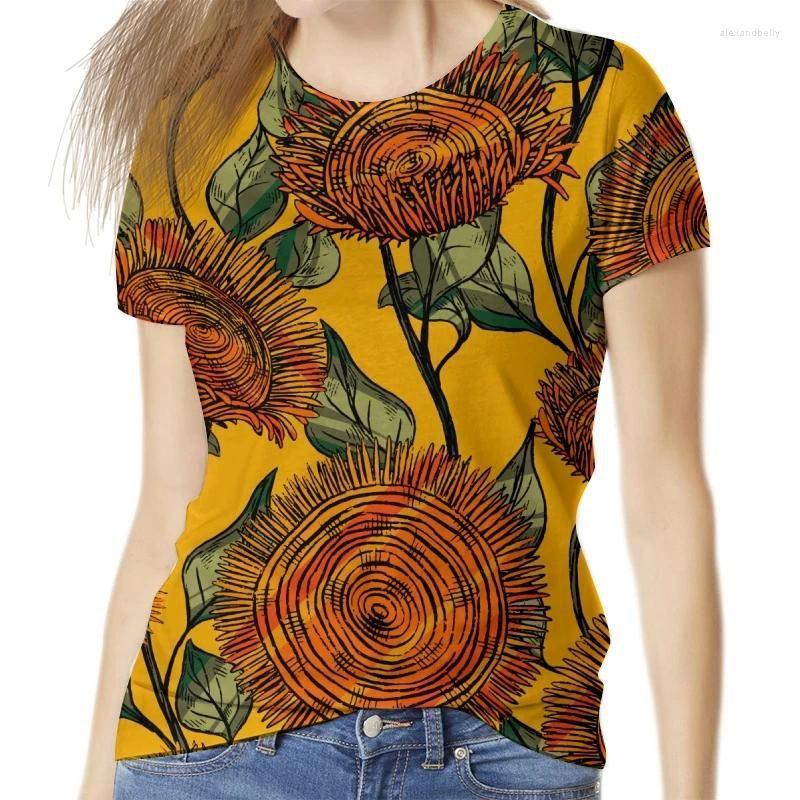 Summer Round Neck Botanical Pattern 3D Print Top Fashionable Casual Short Sleeved Women's T-shirts