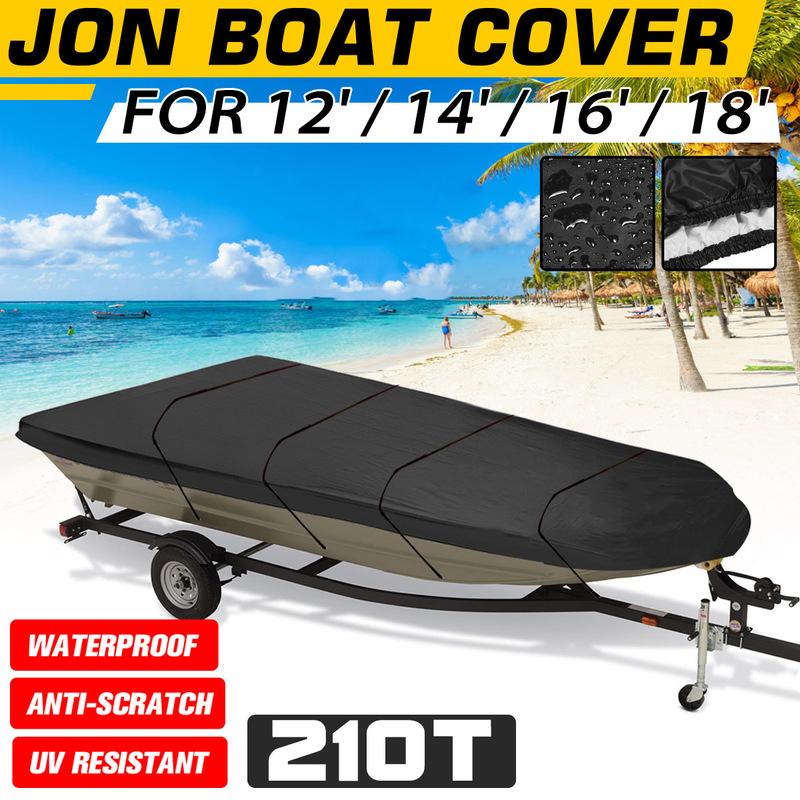 210D Jon Boat Cover Winter Snow Cover 12Ft/14Ft/16Ft/18Ft Heavy Duty Marine Accessories Waterproof Sunshade Dustproof Cover Black-12FT