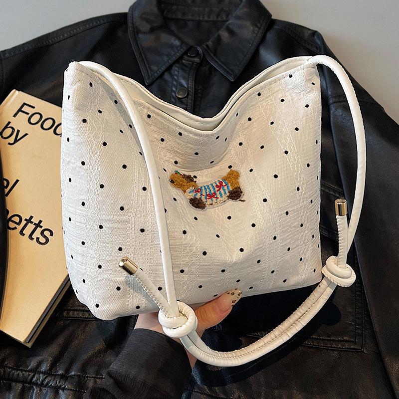 

Милая сумка-ведро через плечо на одно плечо с принтом «полька-дот» в новой нише, модная, простая, универсальная, модная текстурная женская сумка
