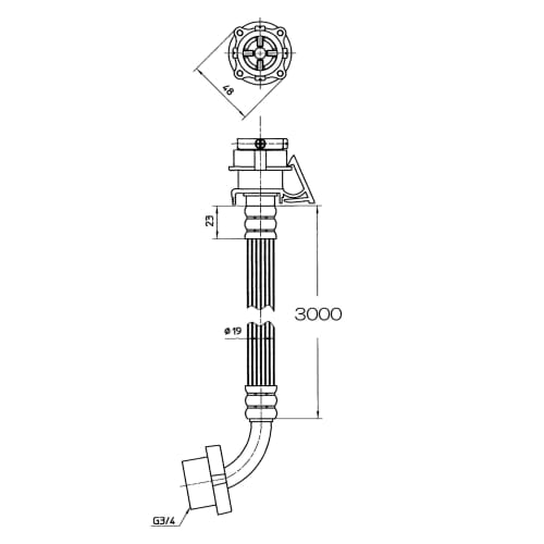 SANEI Automatisk Vaskemaskin Vannforsyningsslange, Lengde 3m, Med Munn, One-Touch Connection, Leveres med krage, Forhindrer utfall, PT17-1-3