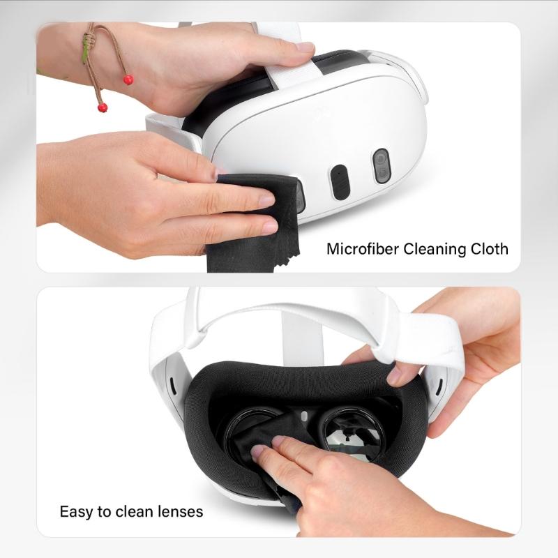 VR Headset Storage Protections Set for Quest3 Helmet Crystal Cover Drawstring Bag Silicone Grip Cover Lens Guard
