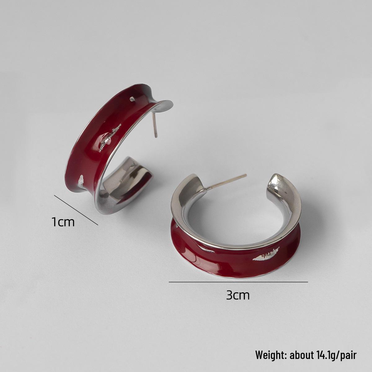 

Хань Ин Красная Эмаль Серебряные C-образные Каффы для Ушей: Осенне-зимние серьги-пусеты высокого класса